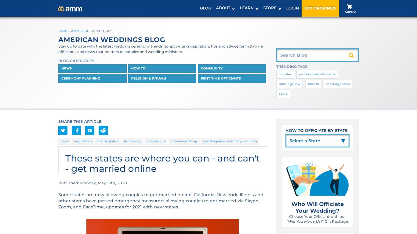 These states are where you can - and can't - get married online